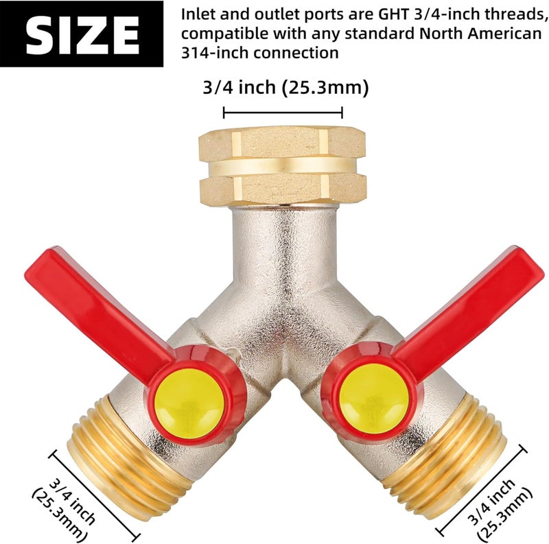 DINGBAI Hose Splitter 2 Way, Brass High Flow Garden Hose Splitter Heavy Duty, Hose Connector, Water Spigot Splitter, Full Flow Faucet Splitters with shutoff, 3/4” GHT Inlet - Image 3